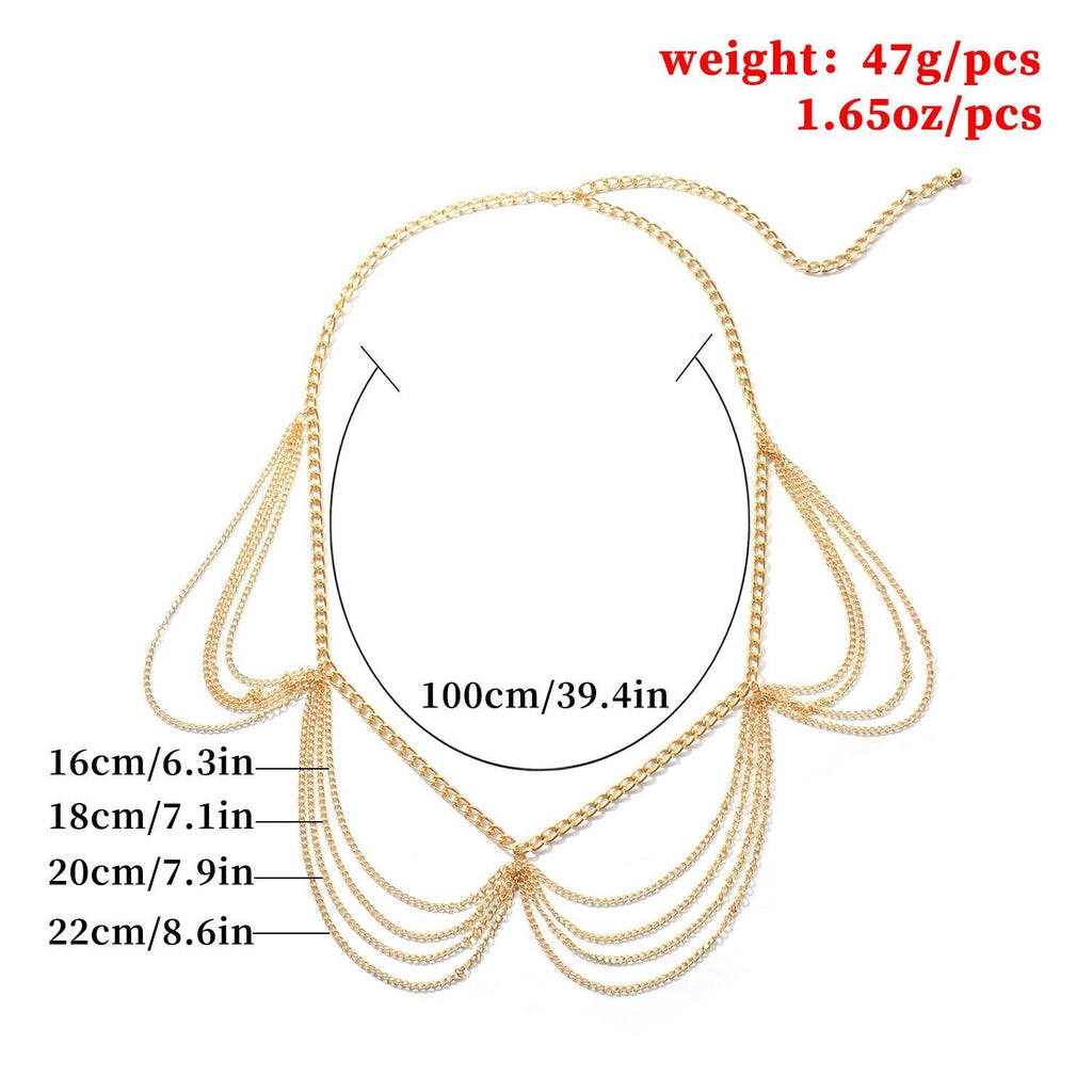 Sexy Beach Bikini Thin Belly Chain Simple Geometric Exaggerated Fringe Waist Chain Jewelry -Body Jewelry- Melted Glam LLC