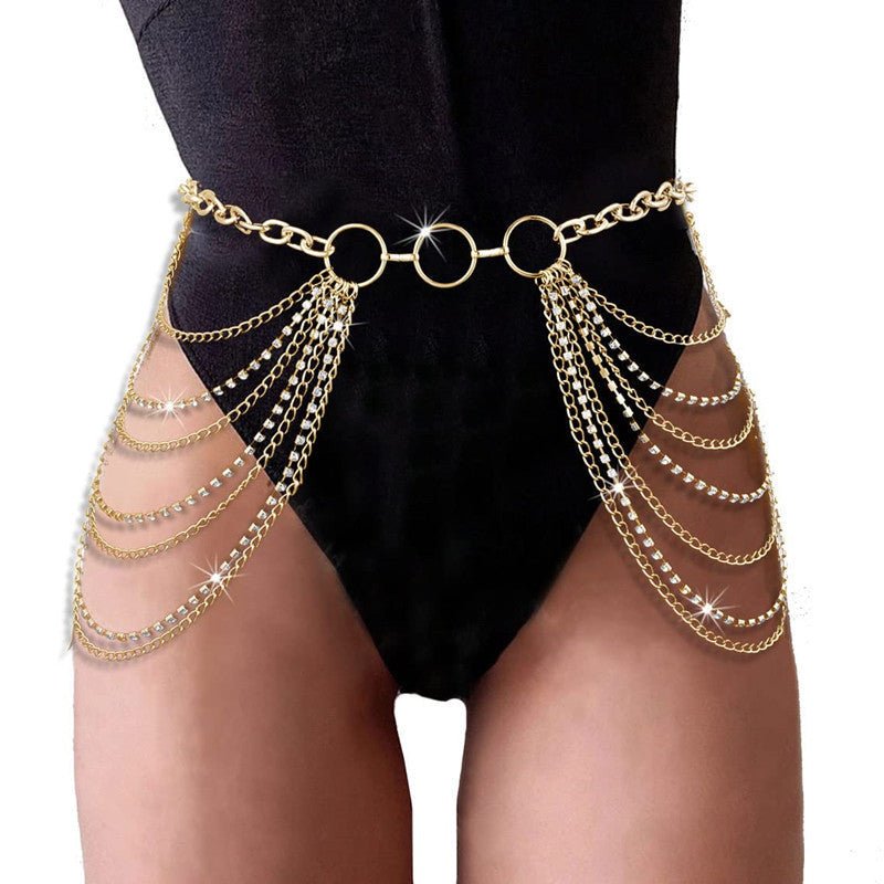 Multi-Layer Waist Chain Rhinestone Tassel Sexy Bikini Chain -Body Jewelry- Melted Glam LLC