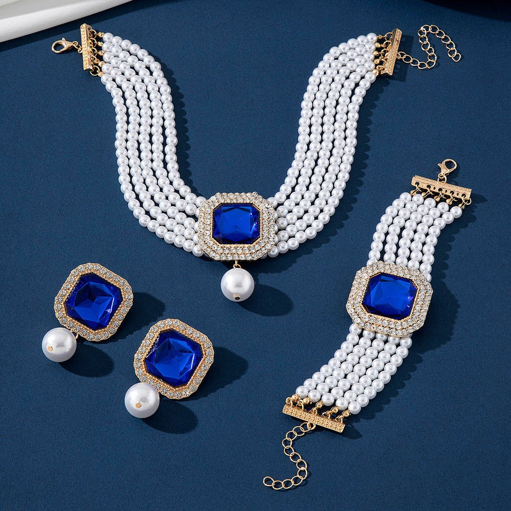 Luxury Exaggerated Bride Jewelry Women Imitation Pearl Necklace Earrings Set -Jewelry Set- Melted Glam LLC