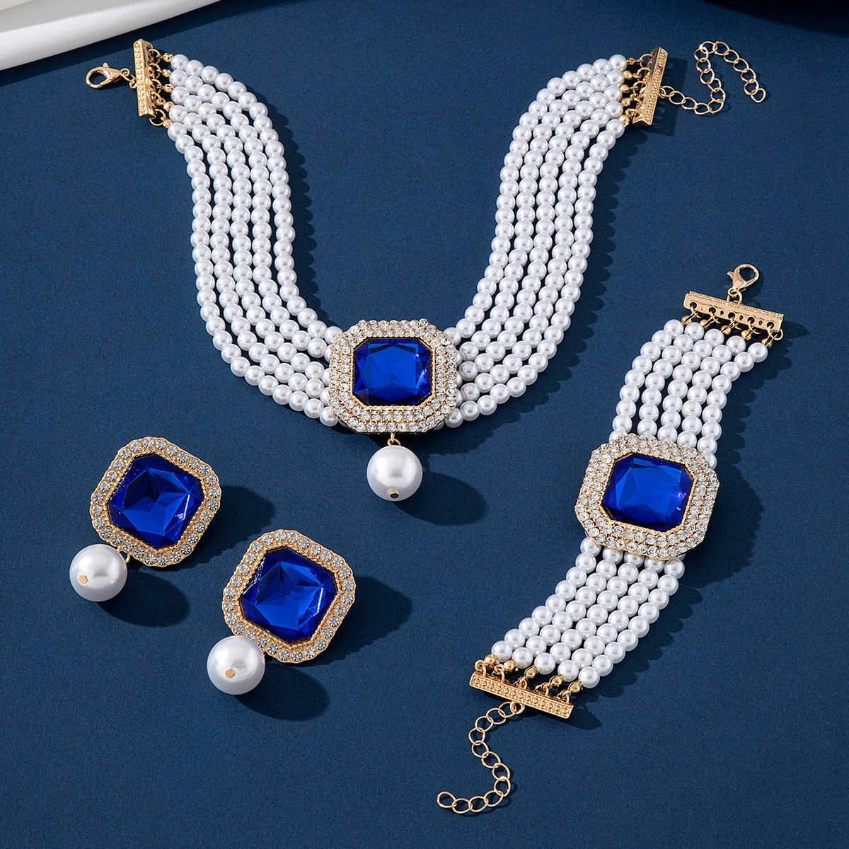 Luxury Exaggerated Bride Jewelry Women Imitation Pearl Necklace Earrings Set -Jewelry Set- Melted Glam LLC