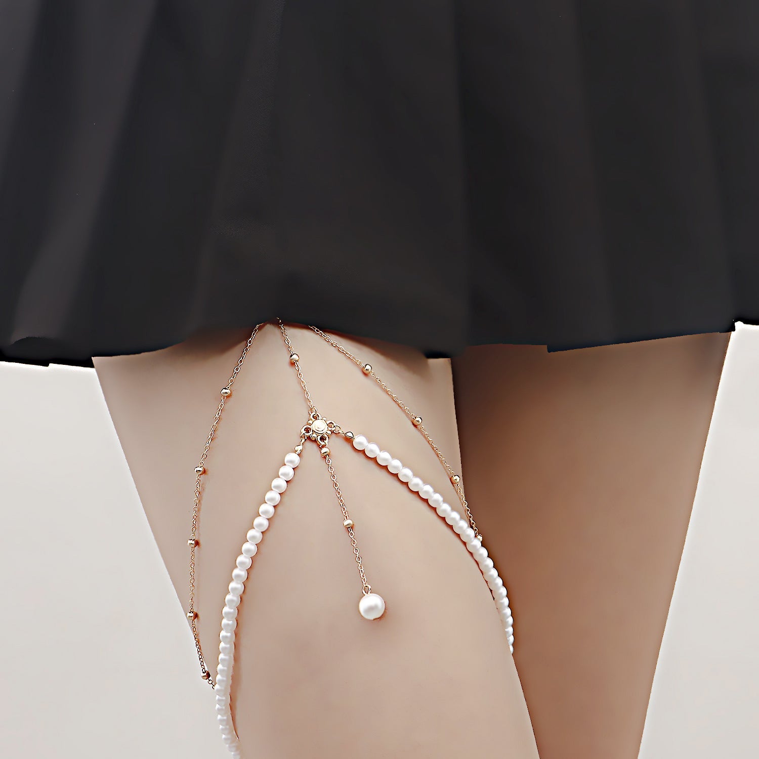 Multi-Layer Pearl Chain Leg Chain -Body Jewelry- Melted Glam LLC