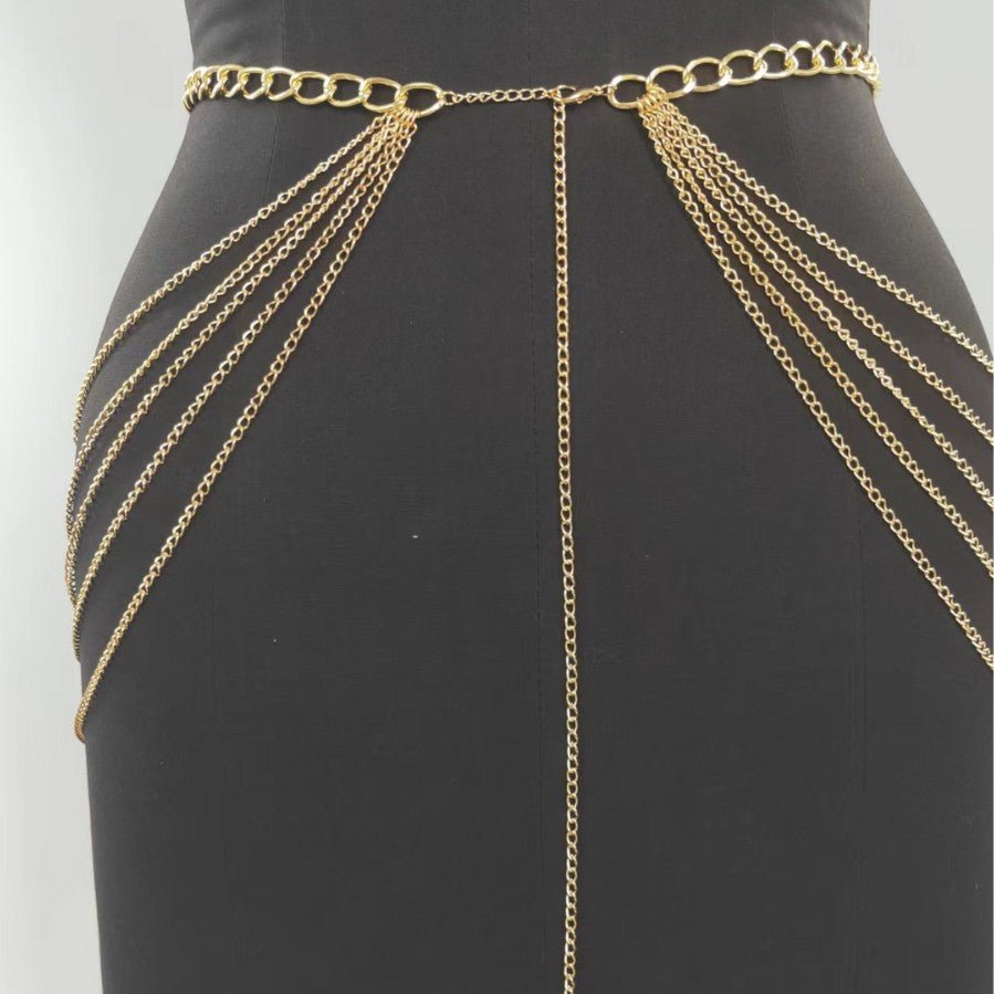 Sexy Beach Bikini Thin Belly Chain Simple Geometric Exaggerated Fringe Waist Chain -Body Jewelry- Melted Glam LLC