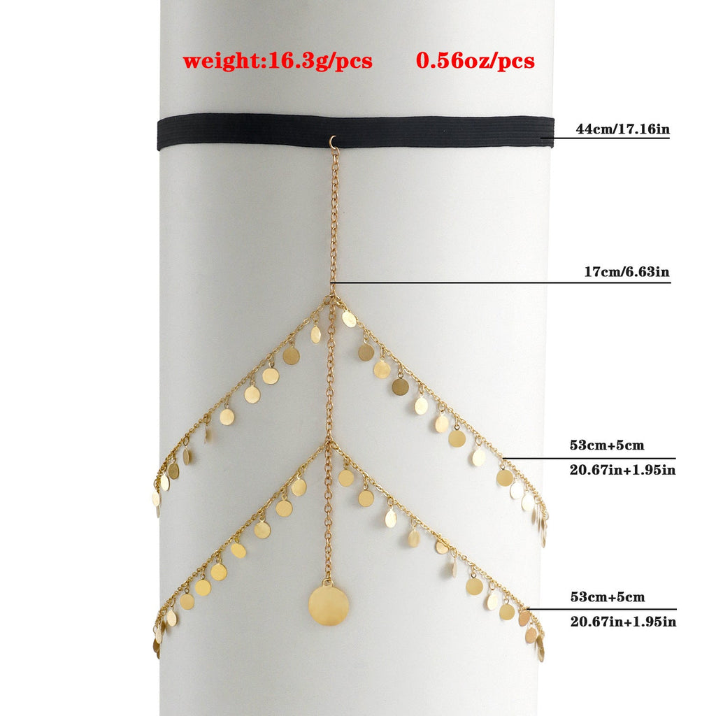 Double Layer Disc Chains Elastic Bandage Thigh Chain -Body Jewelry- Melted Glam LLC
