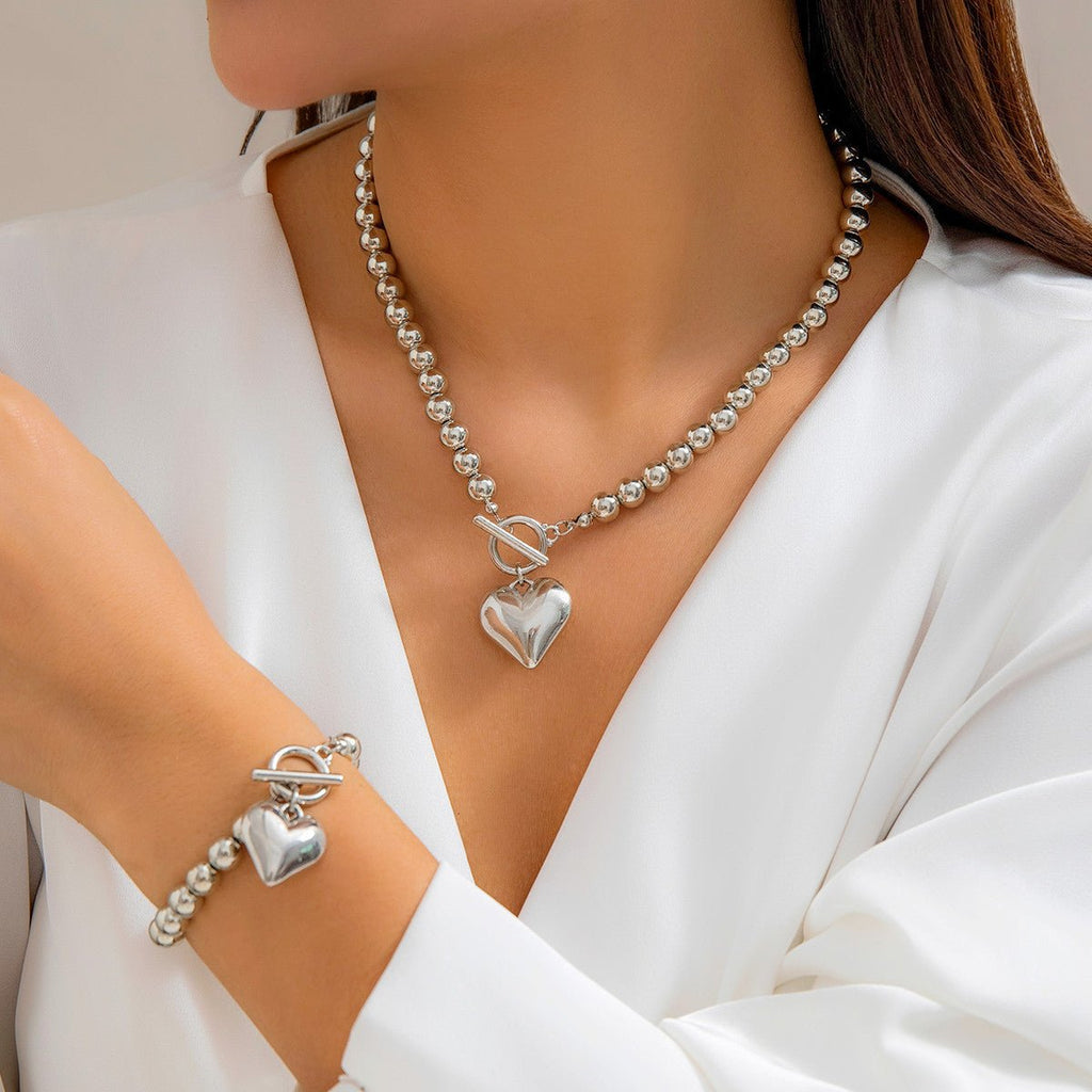 Pearl Beaded love Pendant Bracelet Necklace Set -Jewelry Set- Melted Glam LLC