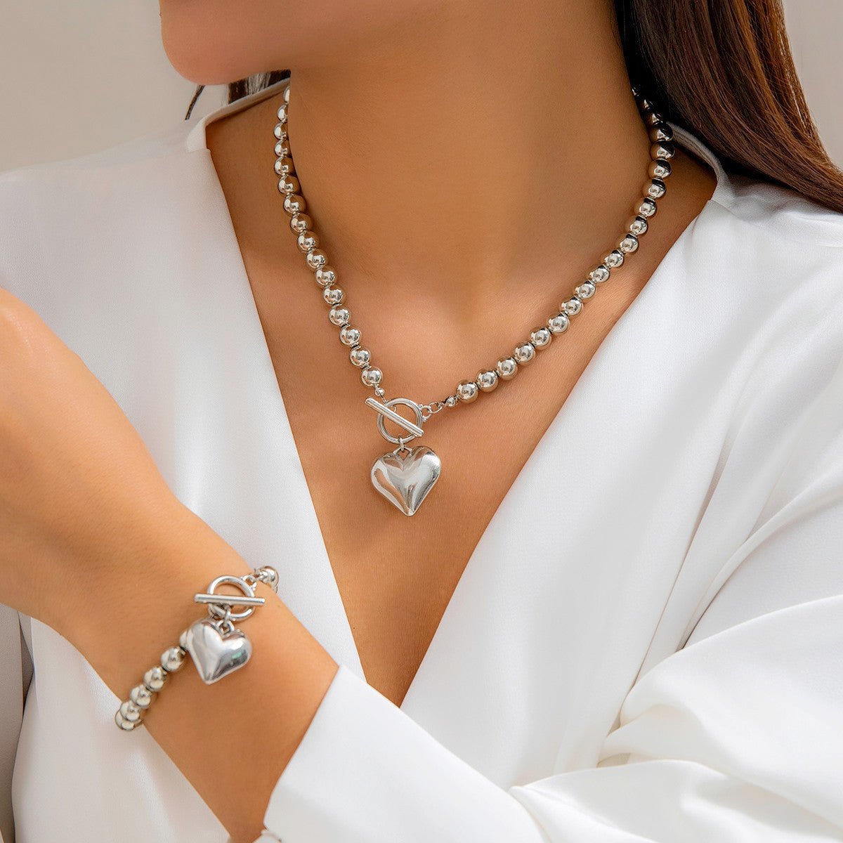 Pearl Beaded love Pendant Bracelet Necklace Set -Jewelry Set- Melted Glam LLC