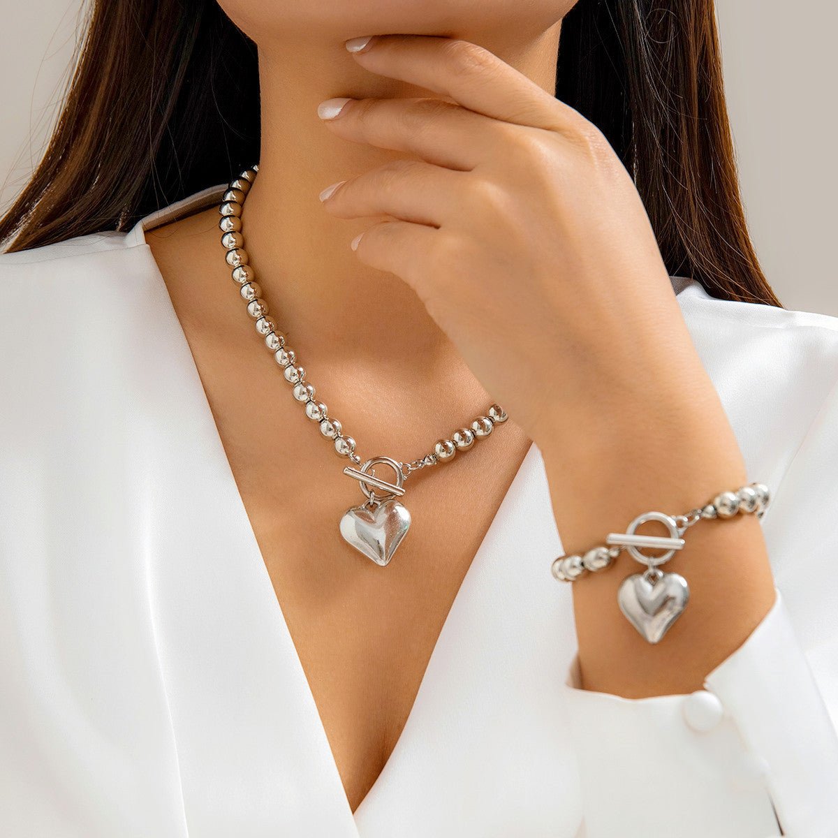 Pearl Beaded love Pendant Bracelet Necklace Set -Jewelry Set- Melted Glam LLC