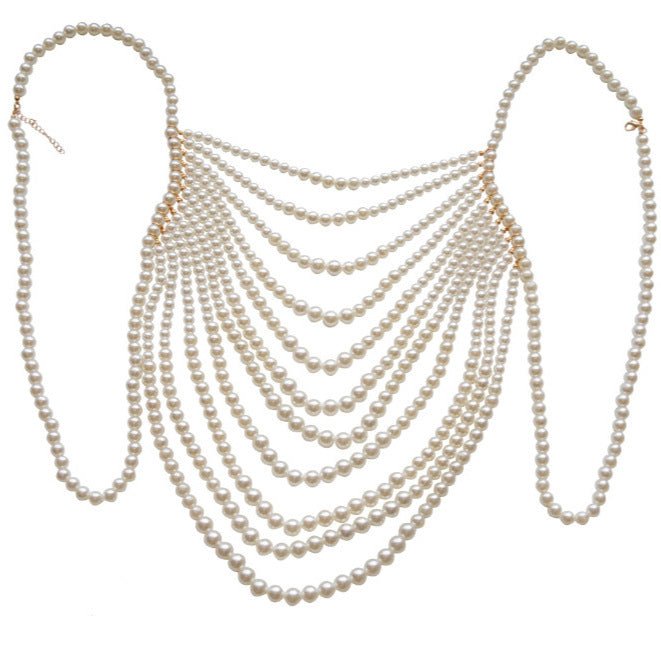 Sexy Breast Body Chain Pearl Bra Bikini Pearl Chain Body Jewelry -Body Jewelry- Melted Glam LLC