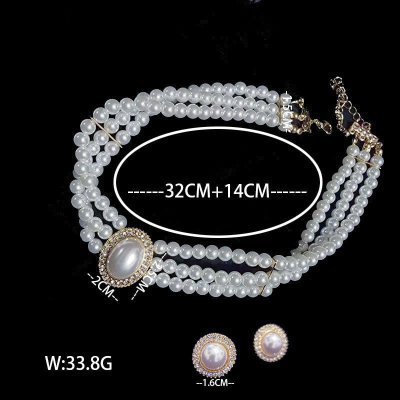 Layers White Pearl Bib Statement Necklace Earring Set -Necklace Set- Melted Glam LLC