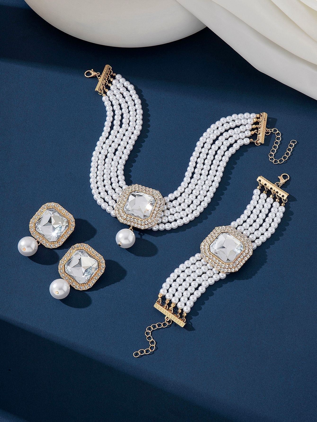 Luxury Exaggerated Bride Jewelry Women Imitation Pearl Necklace Earrings Set -Jewelry Set- Melted Glam LLC