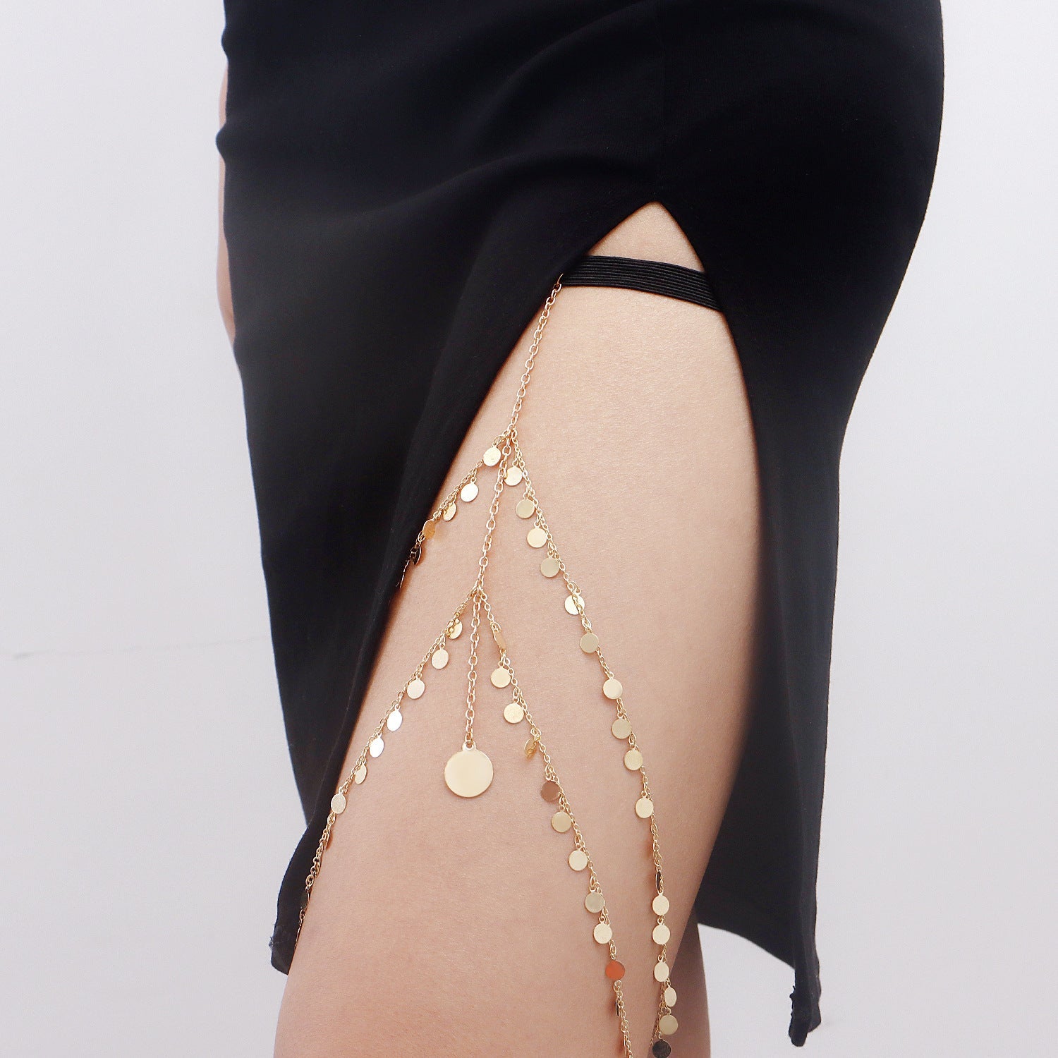 Double Layer Disc Chains Elastic Bandage Thigh Chain -Body Jewelry- Melted Glam LLC