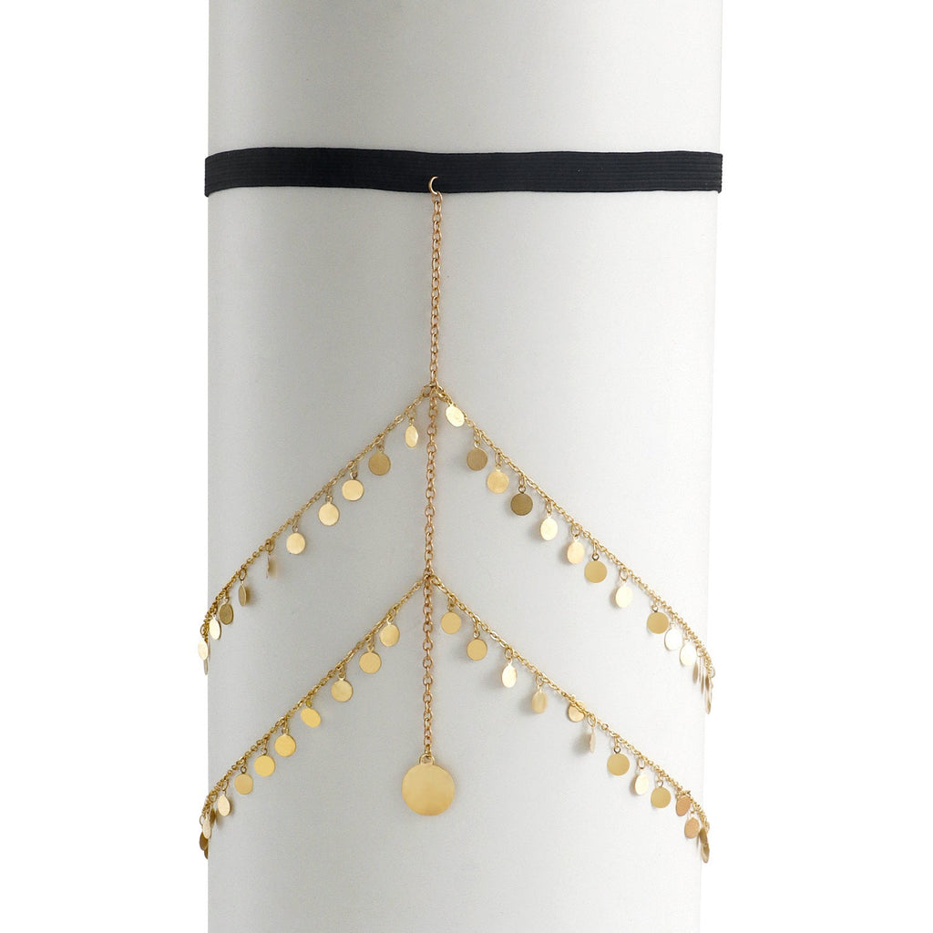 Double Layer Disc Chains Elastic Bandage Thigh Chain -Body Jewelry- Melted Glam LLC