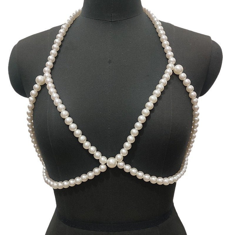 Pearl Necklace Sexy Beach Bikini Chest Chains -Body Jewelry- Melted Glam LLC