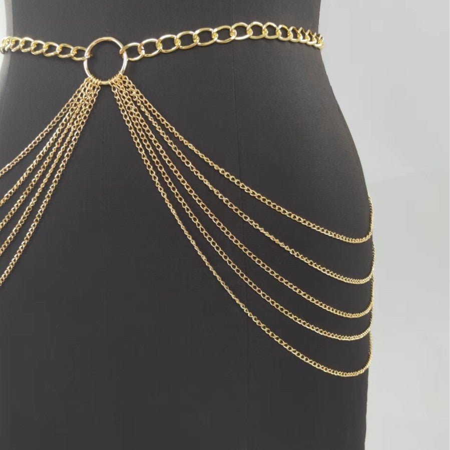 Sexy Beach Bikini Thin Belly Chain Simple Geometric Exaggerated Fringe Waist Chain -Body Jewelry- Melted Glam LLC