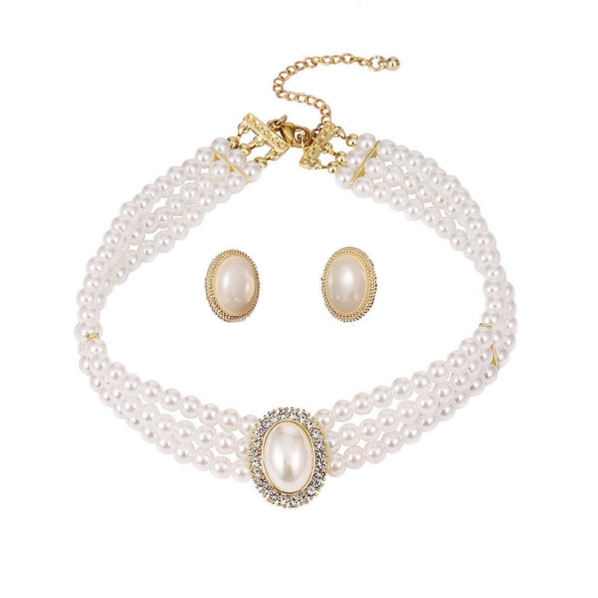 Layers White Pearl Bib Statement Necklace Earring Set -Necklace Set- Melted Glam LLC