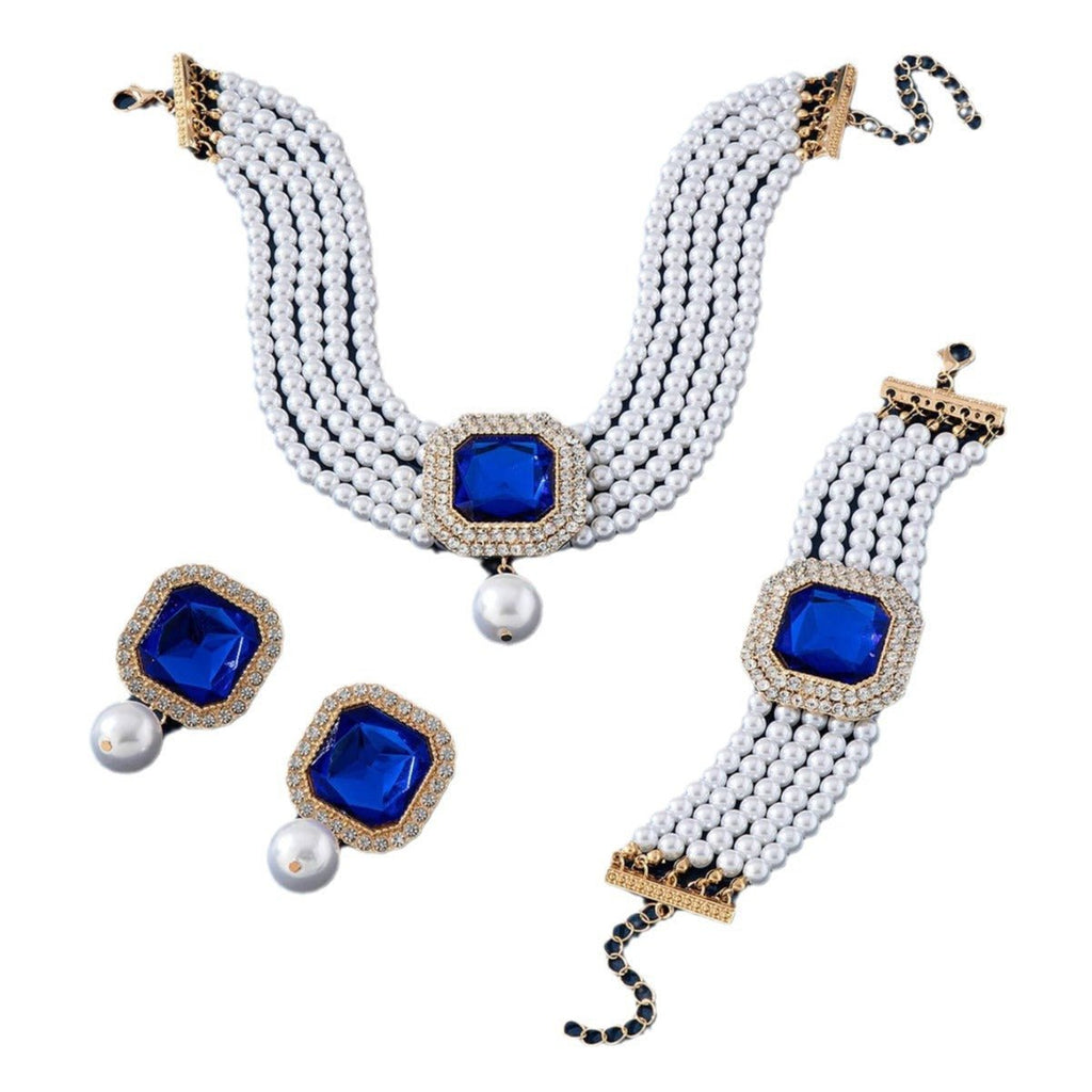 Luxury Exaggerated Bride Jewelry Women Imitation Pearl Necklace Earrings Set -Jewelry Set- Melted Glam LLC