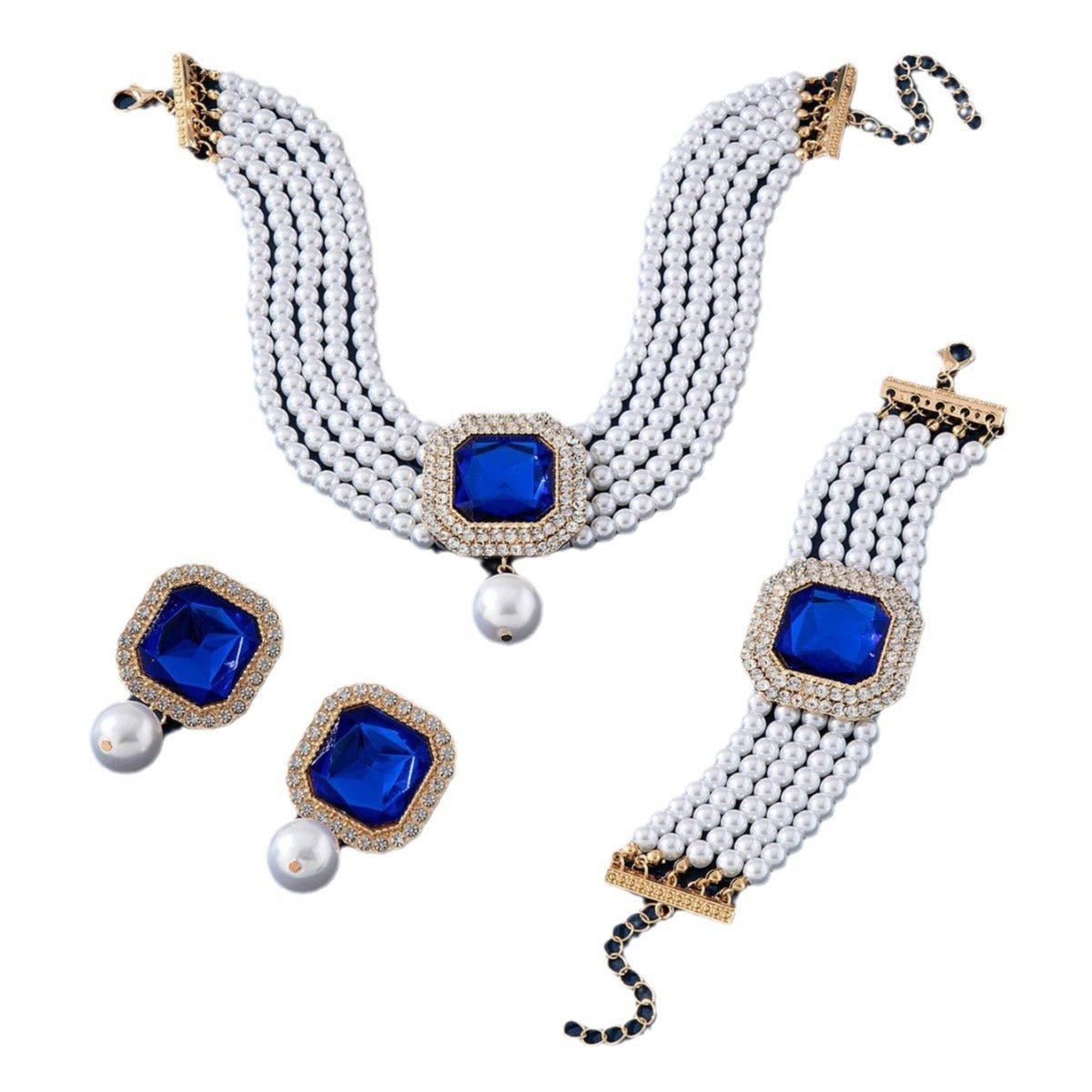 Luxury Exaggerated Bride Jewelry Women Imitation Pearl Necklace Earrings Set -Jewelry Set- Melted Glam LLC