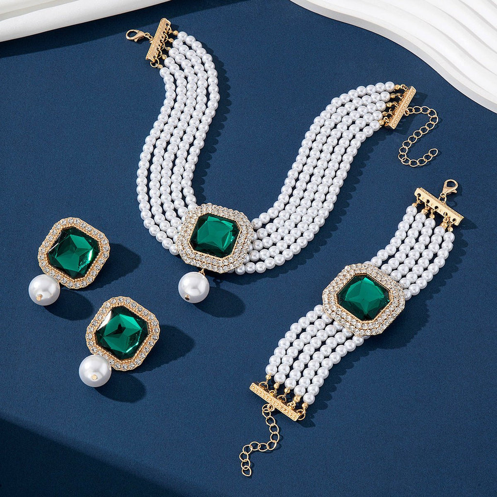 Luxury Exaggerated Bride Jewelry Women Imitation Pearl Necklace Earrings Set -Jewelry Set- Melted Glam LLC