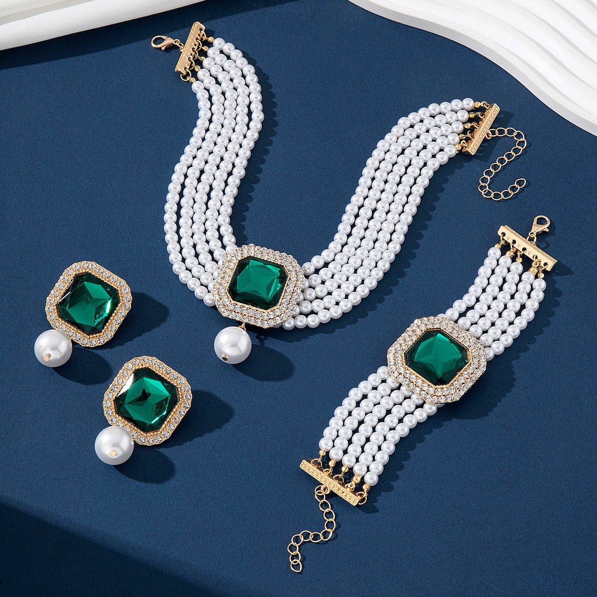 Luxury Exaggerated Bride Jewelry Women Imitation Pearl Necklace Earrings Set -Jewelry Set- Melted Glam LLC