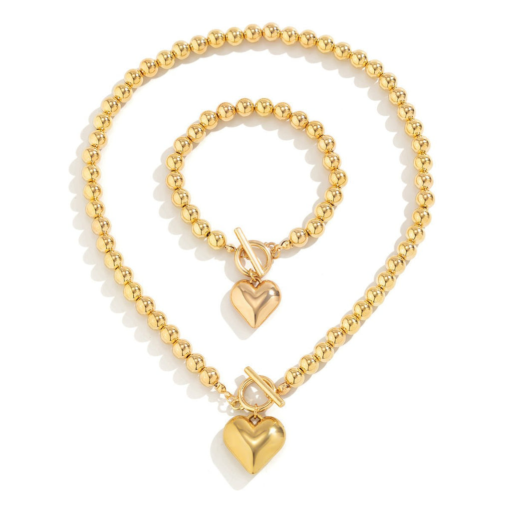 Pearl Beaded love Pendant Bracelet Necklace Set -Jewelry Set- Melted Glam LLC