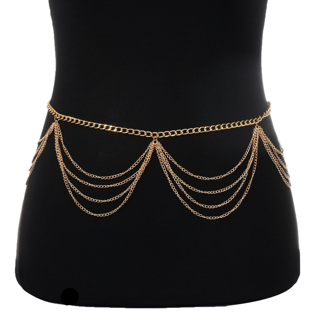 Sexy Beach Bikini Thin Belly Chain Simple Geometric Exaggerated Fringe Waist Chain Jewelry -Body Jewelry- Melted Glam LLC