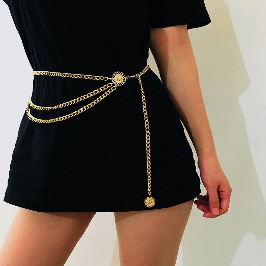 Layered Hollowed-Out Coin Belly Chain Bikini Belt Chain Gold Coin Tassels Waist Body Jewelry -Body Jewelry- Melted Glam LLC