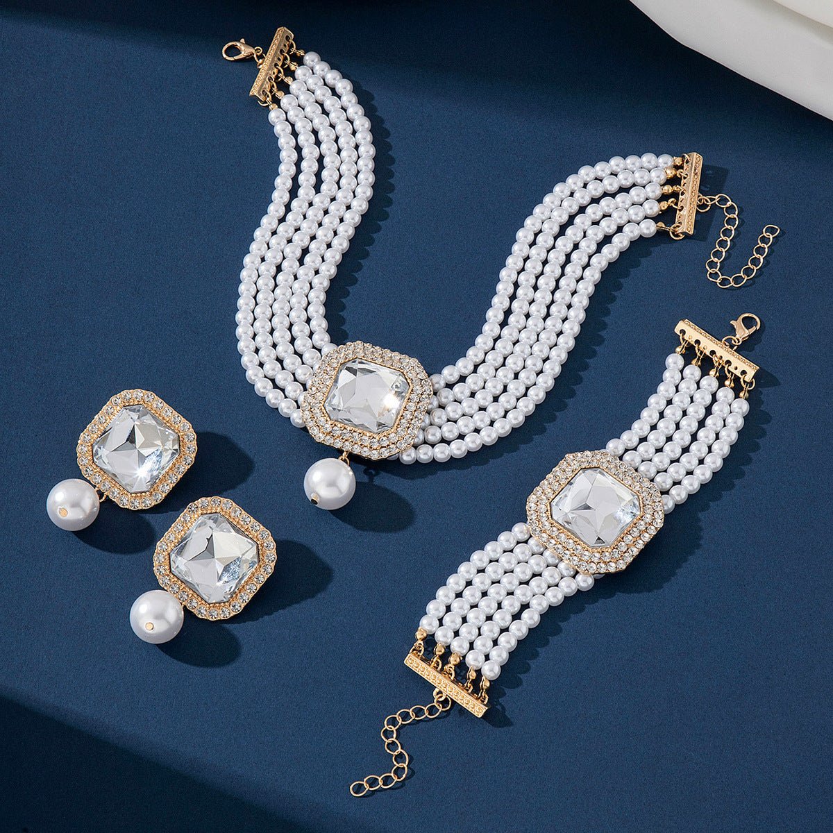 Luxury Exaggerated Bride Jewelry Women Imitation Pearl Necklace Earrings Set -Jewelry Set- Melted Glam LLC