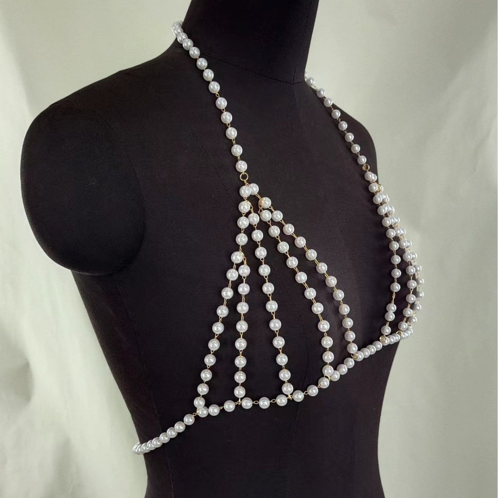 Sexy Beach Bikini Lingeries Bra Pearl body Chain -Body Jewelry- Melted Glam LLC