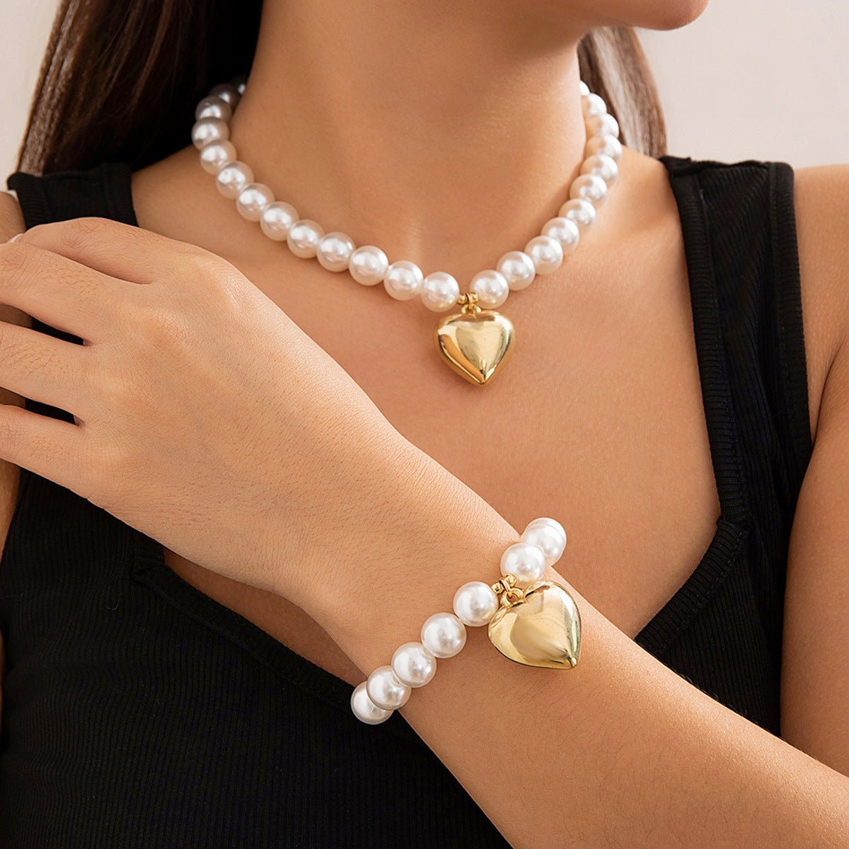 Pearl Beaded love Pendant Bracelet Necklace Set -Jewelry Set- Melted Glam LLC