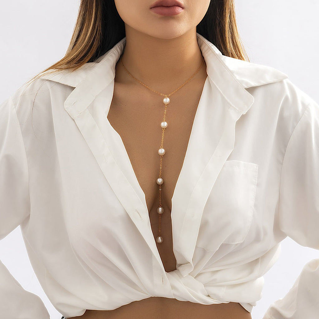 Sexy Chest Chain Bikini Pearl Necklace -necklace- Melted Glam LLC