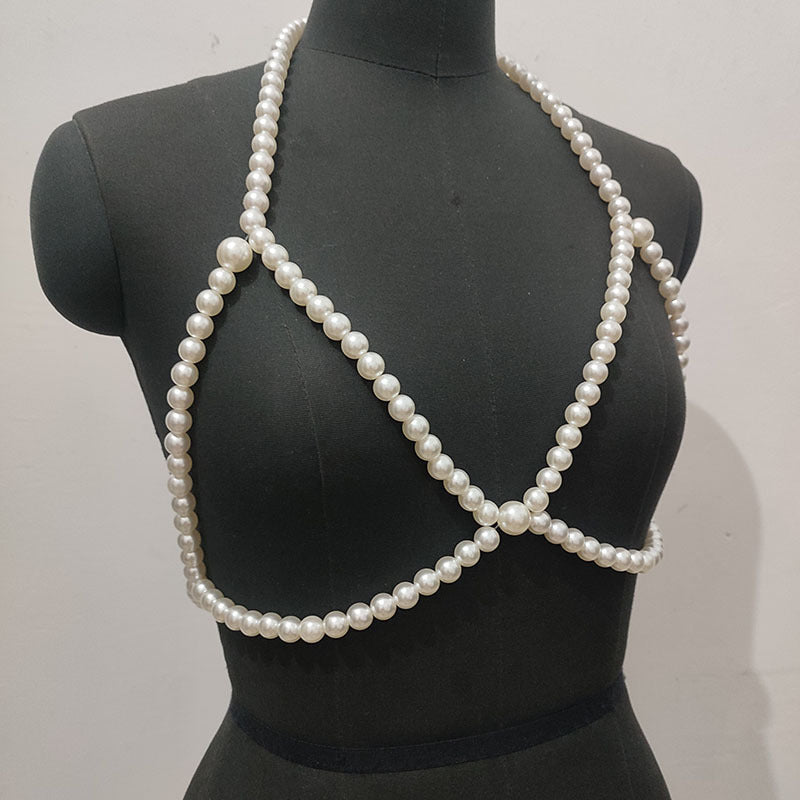 Pearl Necklace Sexy Beach Bikini Chest Chains -Body Jewelry- Melted Glam LLC