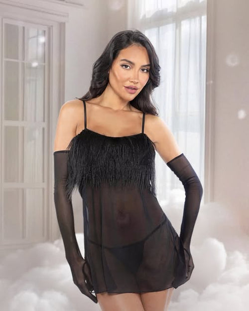 Amelia 2-Piece Feather Babydoll -Lingerie- Melted Glam LLC