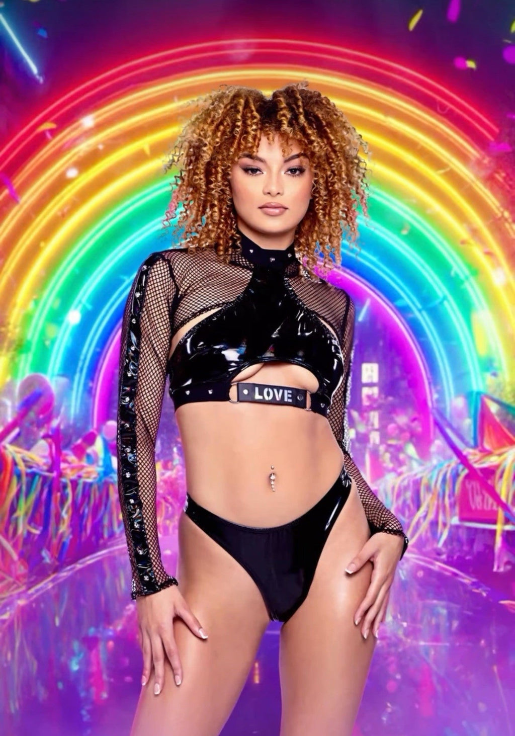 Radiant Love: Pride Cropped Vinyl Halter Top - Melted Glam LLC