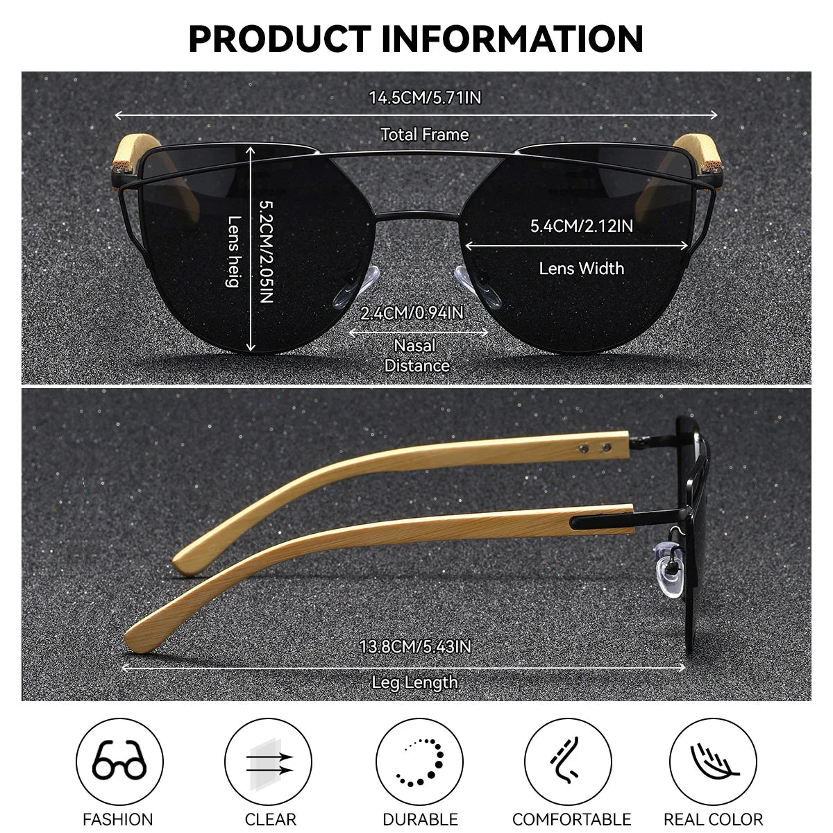 BARCUR Luxury High-Quality UV400 Women’s Polarized Sunglasses Cat Eye Bamboo Foot Frame Mirrored Lenses Presented in a White Gift Box for Summer -sunglasses- Melted Glam LLC