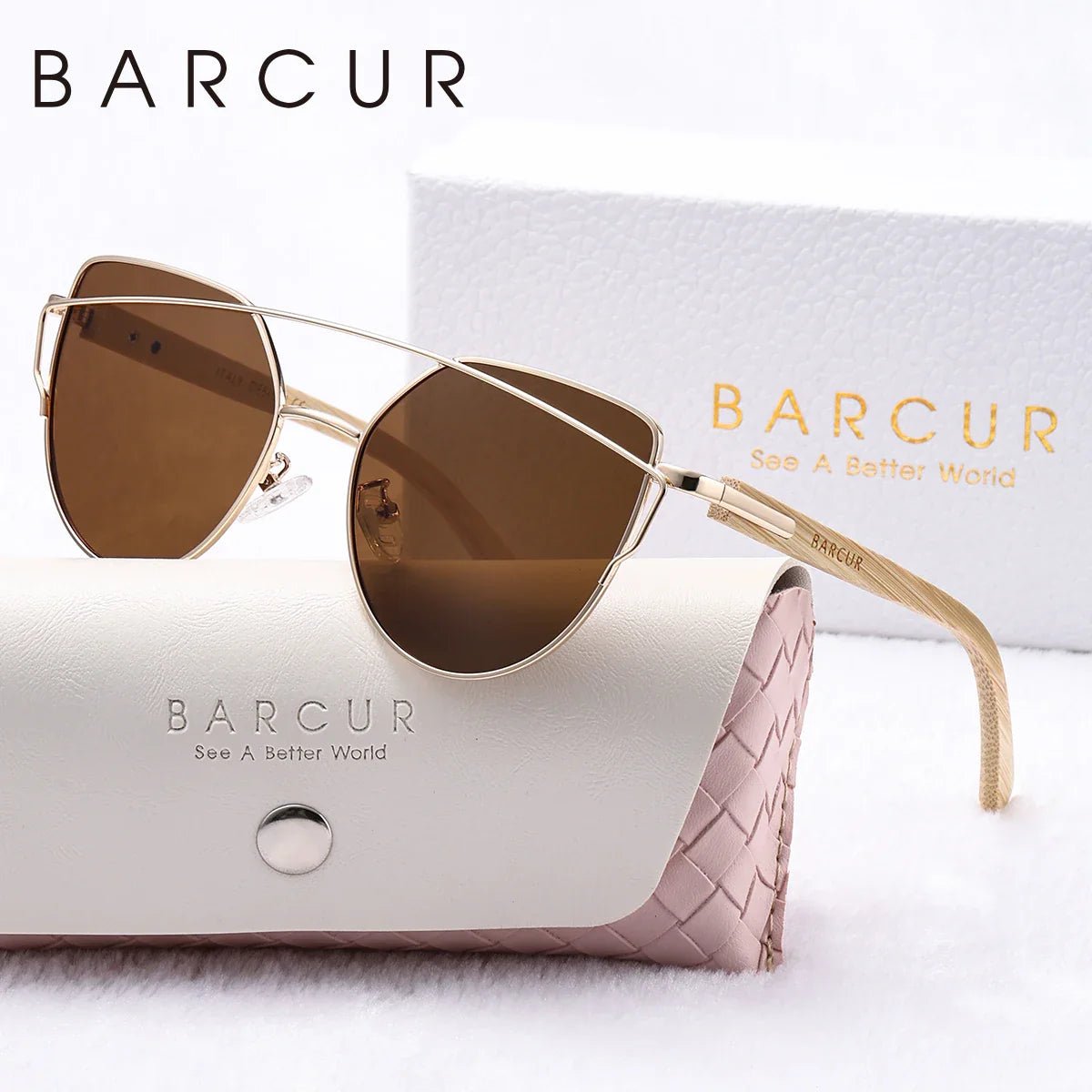 BARCUR Luxury High-Quality UV400 Women’s Polarized Sunglasses Cat Eye Bamboo Foot Frame Mirrored Lenses Presented in a White Gift Box for Summer -sunglasses- Melted Glam LLC