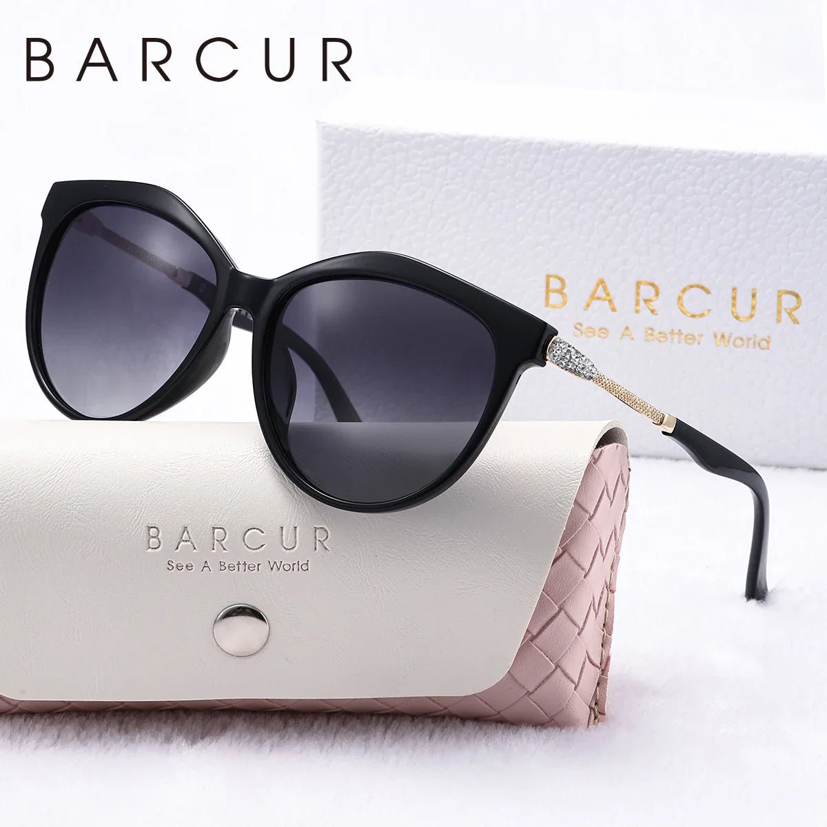 BARCUR Polarized Trendy Cat Eye Sunglasses for Women – Ultra Lightweight Round Frame Fashion Sunglasses with UV400 Mirror TAC Lens – Multiple Color Options for Summer Parties Travel & Daily Wear – Elegant Gift Box Packaging -ST1NC2405BW- Melted Glam LLC