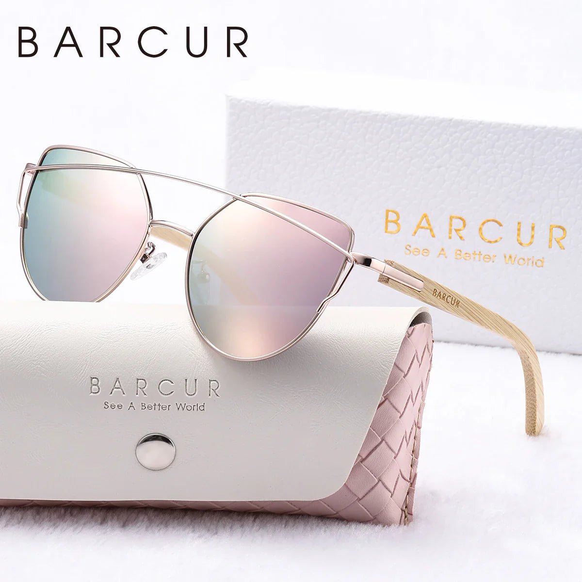 BARCUR Luxury High-Quality UV400 Women’s Polarized Sunglasses Cat Eye Bamboo Foot Frame Mirrored Lenses Presented in a White Gift Box for Summer -sunglasses- Melted Glam LLC