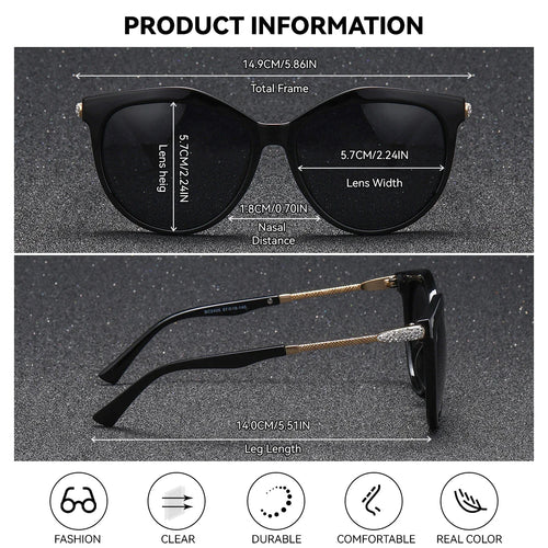 BARCUR Polarized Trendy Cat Eye Sunglasses for Women – Ultra Lightweight Round Frame Fashion Sunglasses with UV400 Mirror TAC Lens – Multiple Color Options for Summer Parties Travel & Daily Wear – Elegant Gift Box Packaging -ST1NC2405BW- Melted Glam LLC