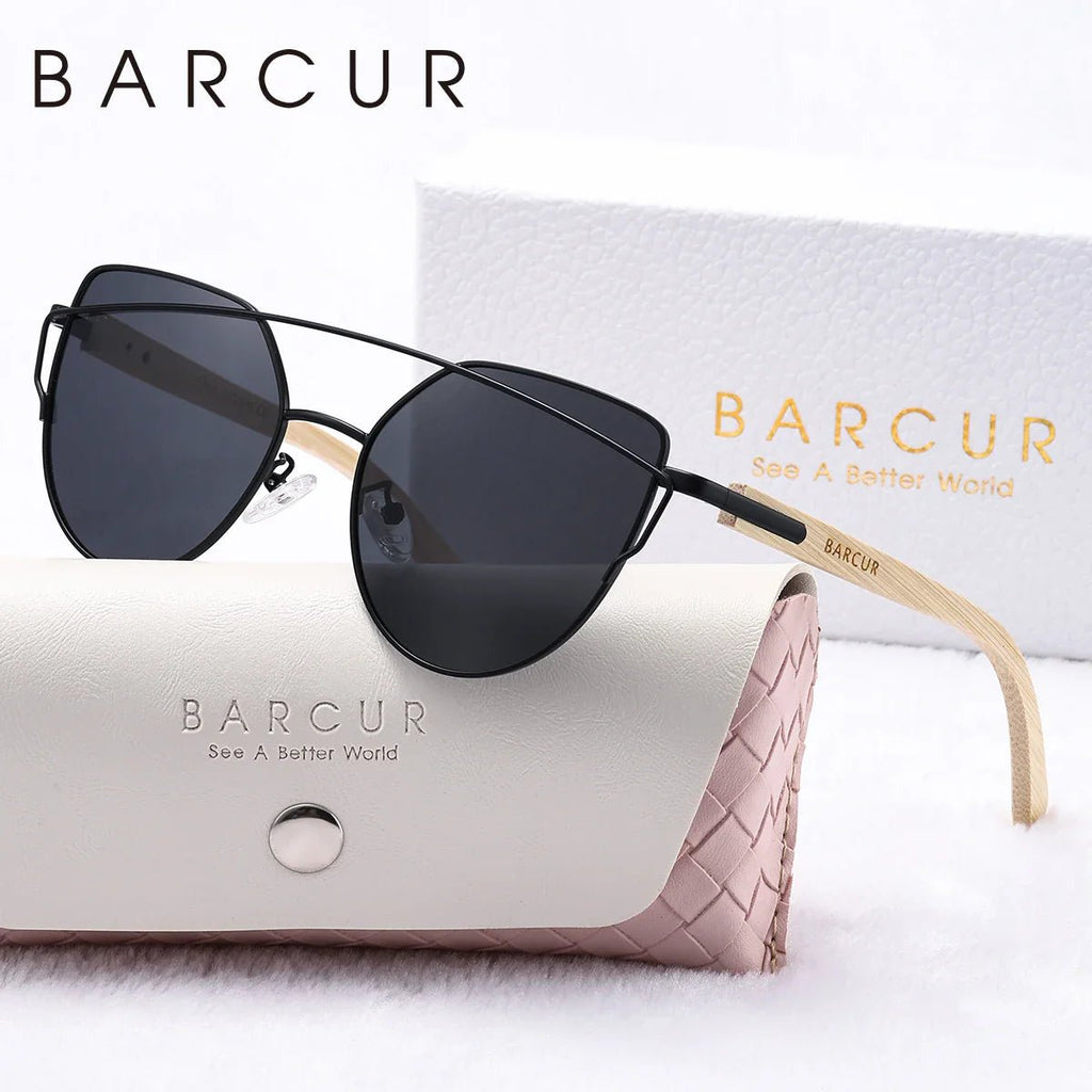 BARCUR Luxury High-Quality UV400 Women’s Polarized Sunglasses Cat Eye Bamboo Foot Frame Mirrored Lenses Presented in a White Gift Box for Summer -sunglasses- Melted Glam LLC