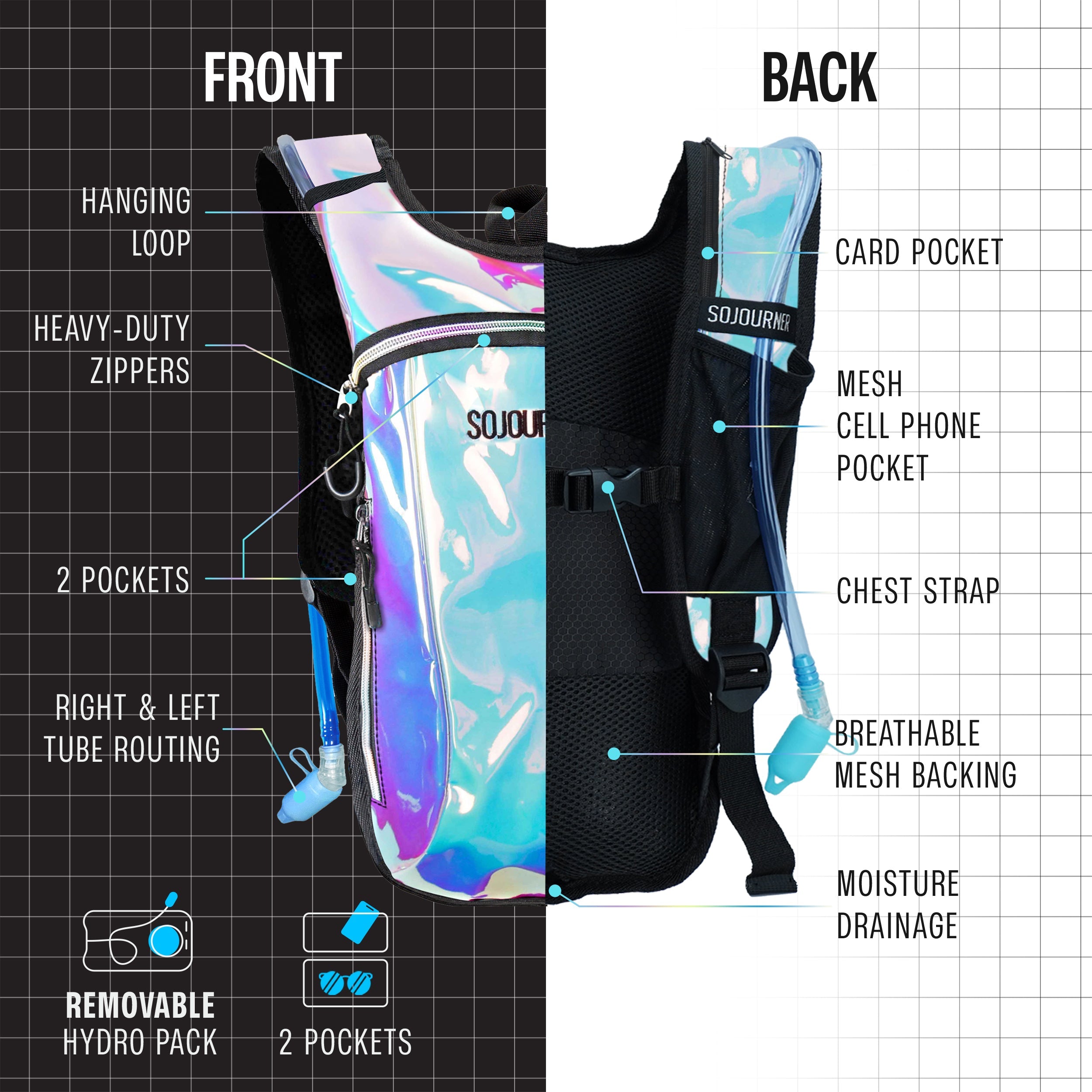 Hydration Pack Backpack (Small) -Hydration Pack (S)- Melted Glam LLC