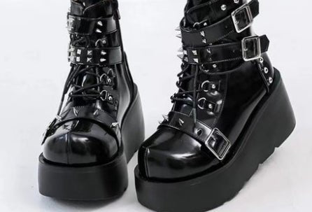 Women's Chunky Round-Toe Dr Martens Style Platform Boots | Side Zipper Wedge Heel -Women's Shoes- Melted Glam LLC