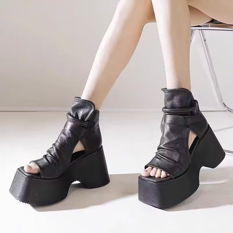 Women's Retro Platform Round Toe High Top Sandals - Korean Style Open Toe Summer Shoes -Women's Shoes- Melted Glam LLC