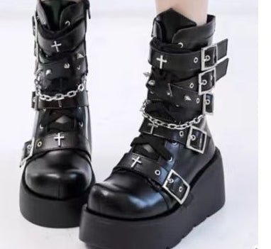Women's Chunky Round-Toe Dr Martens Style Platform Boots | Side Zipper Wedge Heel -Women's Shoes- Melted Glam LLC