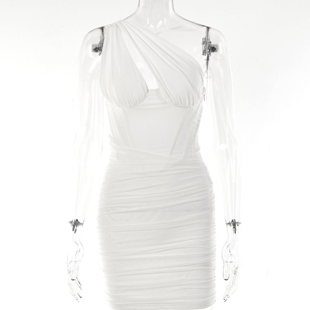 One-shoulder Dress Fashion Design Hot Girl Tight Backless Oblique Shoulder Skirt -Dress- Melted Glam LLC
