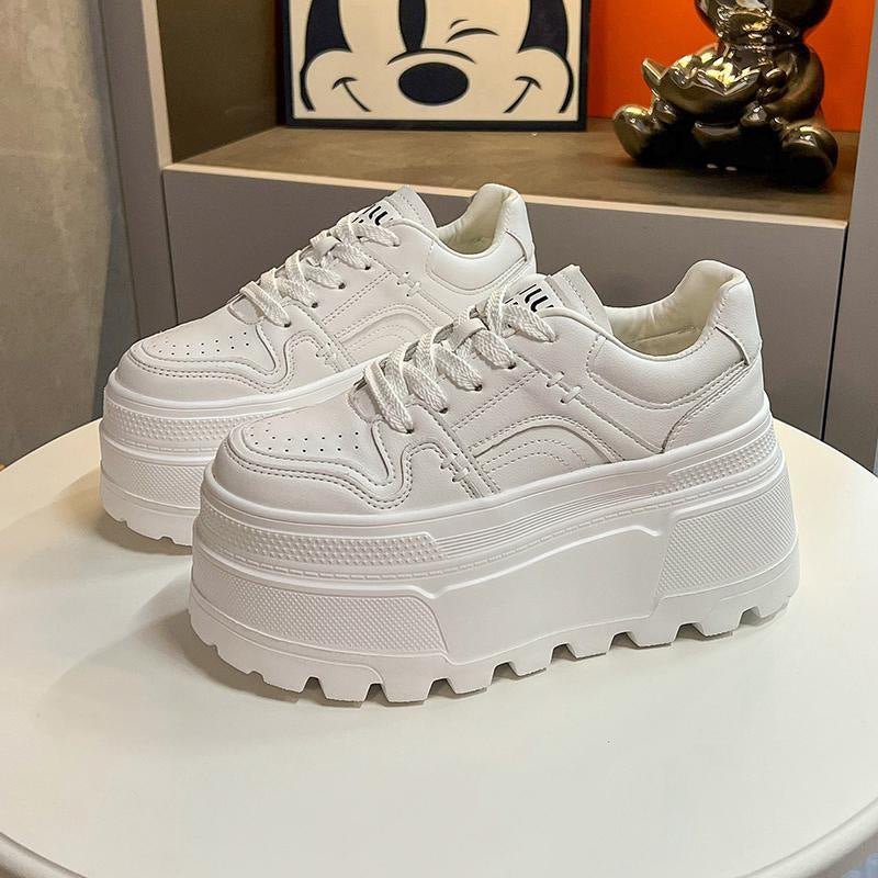 Women's Platform Sneakers Height Increasing Chunky Shoes White Black -Women's Shoes- Melted Glam LLC