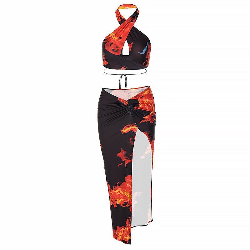 Personalized Printed Sexy Halter Slit Dress -Dress- Melted Glam LLC