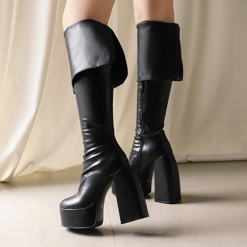 Women's Over-the-Knee Boots - Chunky Heel Platform Boots with Waterproof Design -Women's Shoes- Melted Glam LLC