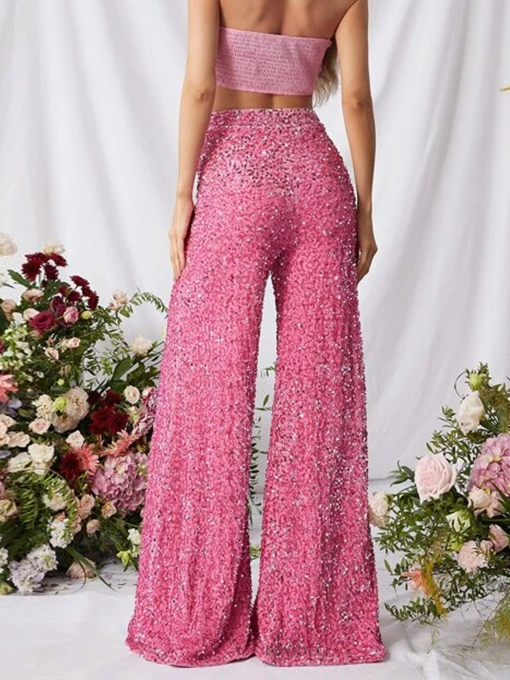 Sequin Embellished Wide Leg Pants -Pants- Melted Glam LLC