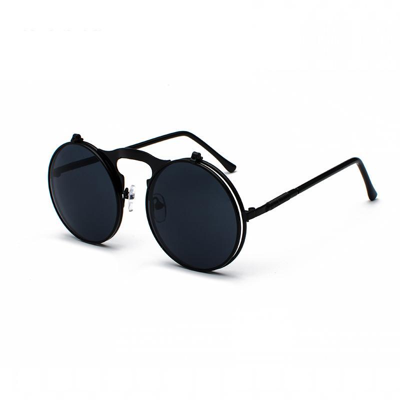 Luxury Retro Vintage Steampunk Flip Retro Round Metal Frame Sunglasses for Men and Women Brand Designer Circle Glasses Oculos Leon sunglasses -STS9NC17061VOFP- Melted Glam LLC