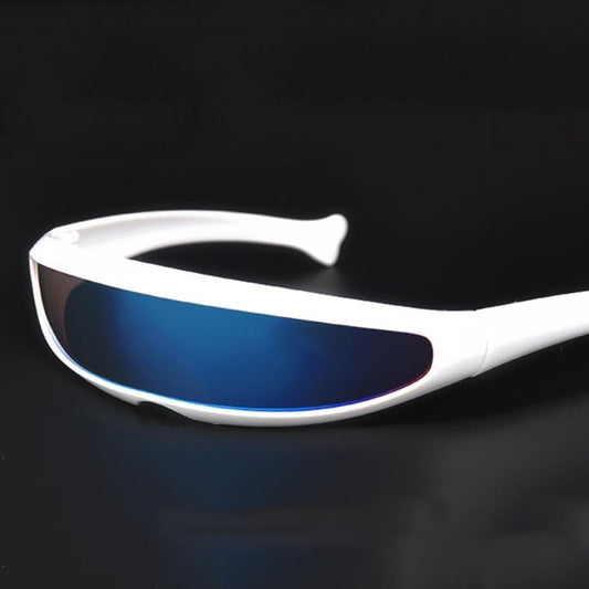 Classic Narrow Cyclops Visor Style Sunglasses For Men & Women Laser Eyeglasses Trendy Mirrored Lens Eyewear Glasses Cyclops Sunglasses Robot Space Costume Color Mirrored Lens -STS9NCNB3WOLM- Melted Glam LLC