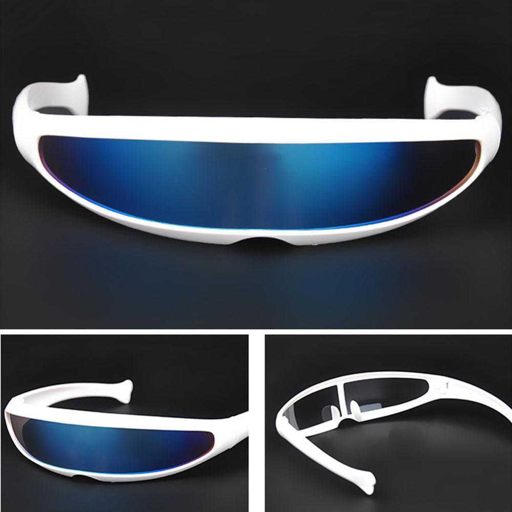 Classic Narrow Cyclops Visor Style Sunglasses For Men & Women Laser Eyeglasses Trendy Mirrored Lens Eyewear Glasses Cyclops Sunglasses Robot Space Costume Color Mirrored Lens -STS9NCNB3WOLM- Melted Glam LLC